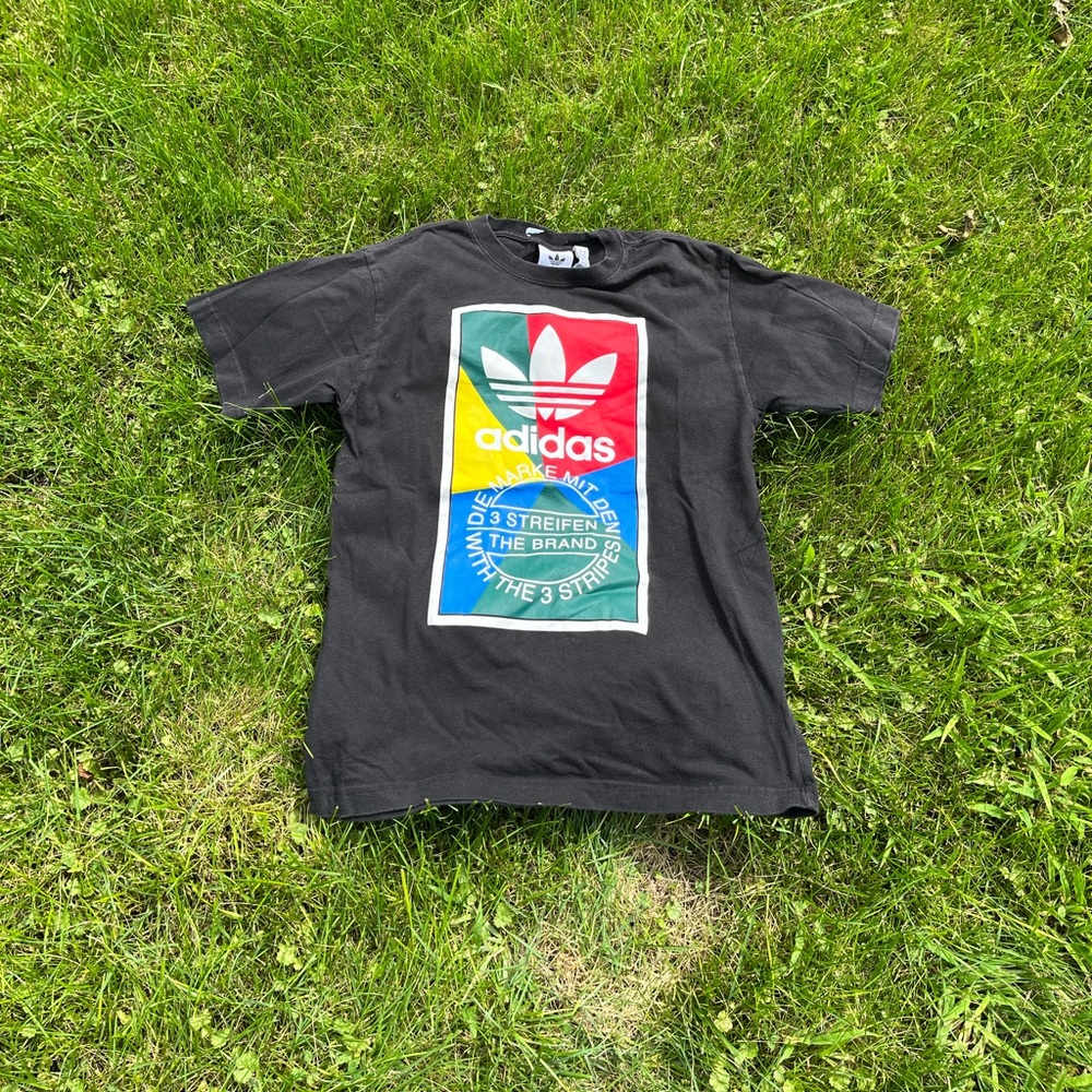Adidas Black Tee with Multicolor Logo